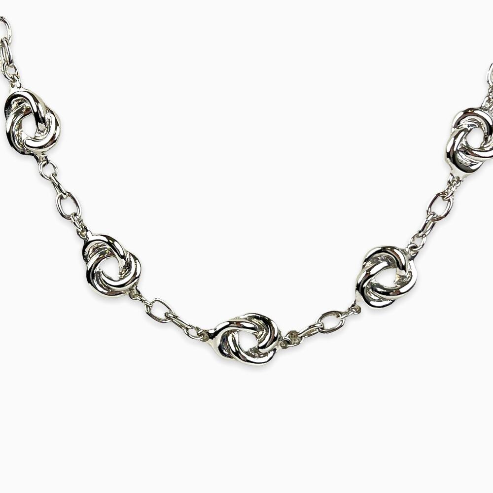 Dell Olio Necklace Vintage Station Gunmetal Silver Tone Shiny Knot Ring Designer